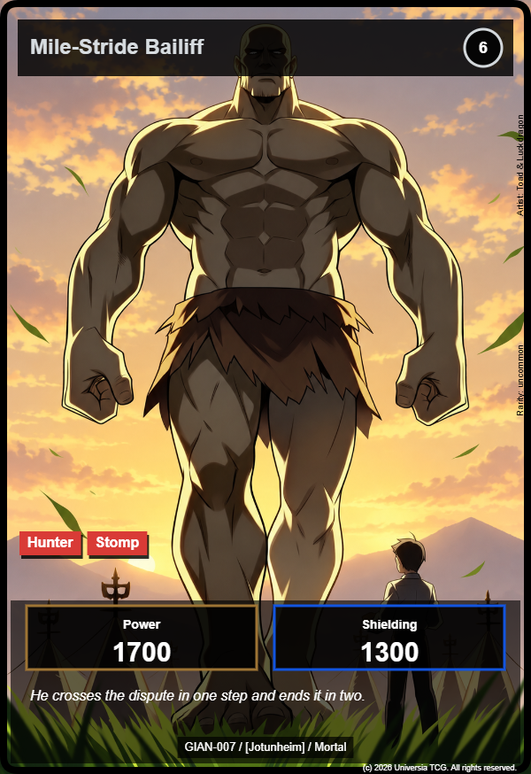 Mile-Stride Bailiff card showing Hunter